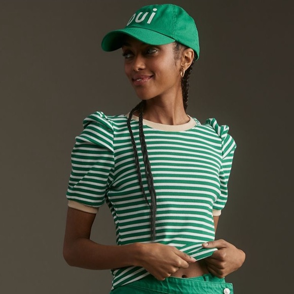 Maeve Tops - Maeve Puff-Sleeve Striped Top from Anthropologie